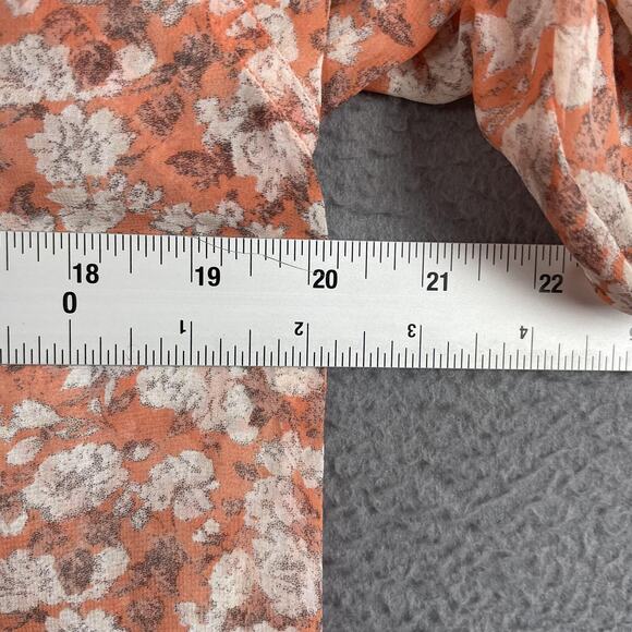 Free People Shirt Womens Extra Small Orange Floral Sheer Button Up Long Sleeve - Picture 8 of 9